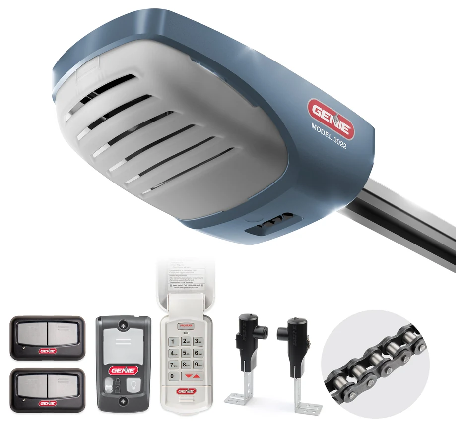 Genie ChainMax 1000 chain drive garage door opener with remotes and keypad